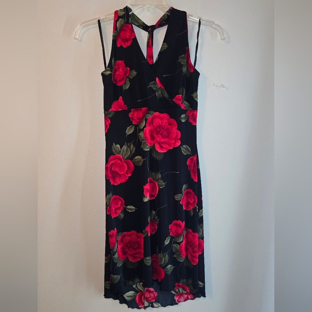 Floral Black and Red Dress